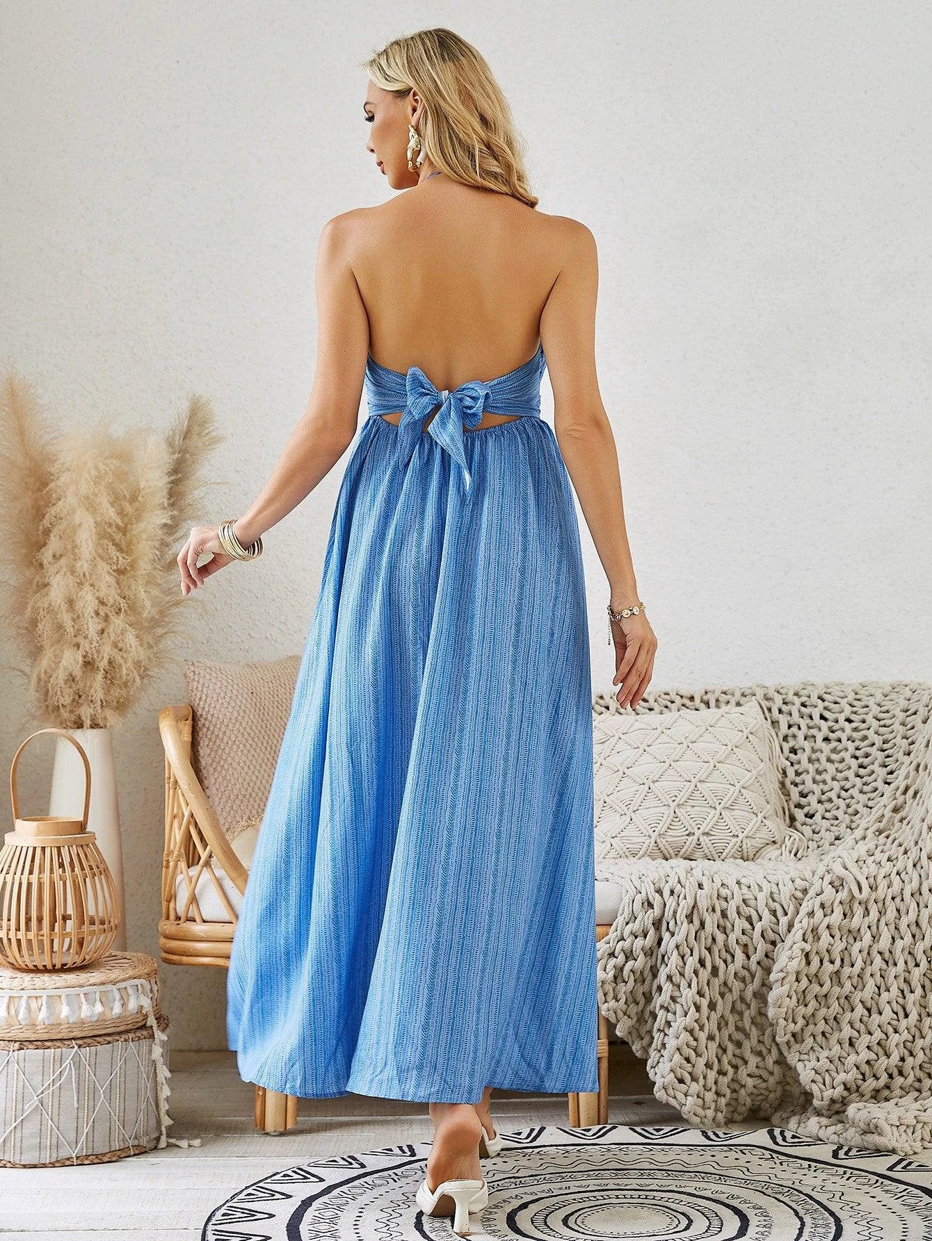 Vestido Maxi Halter Bohemio - Vestido Sin Mangas de Verano para Mujer