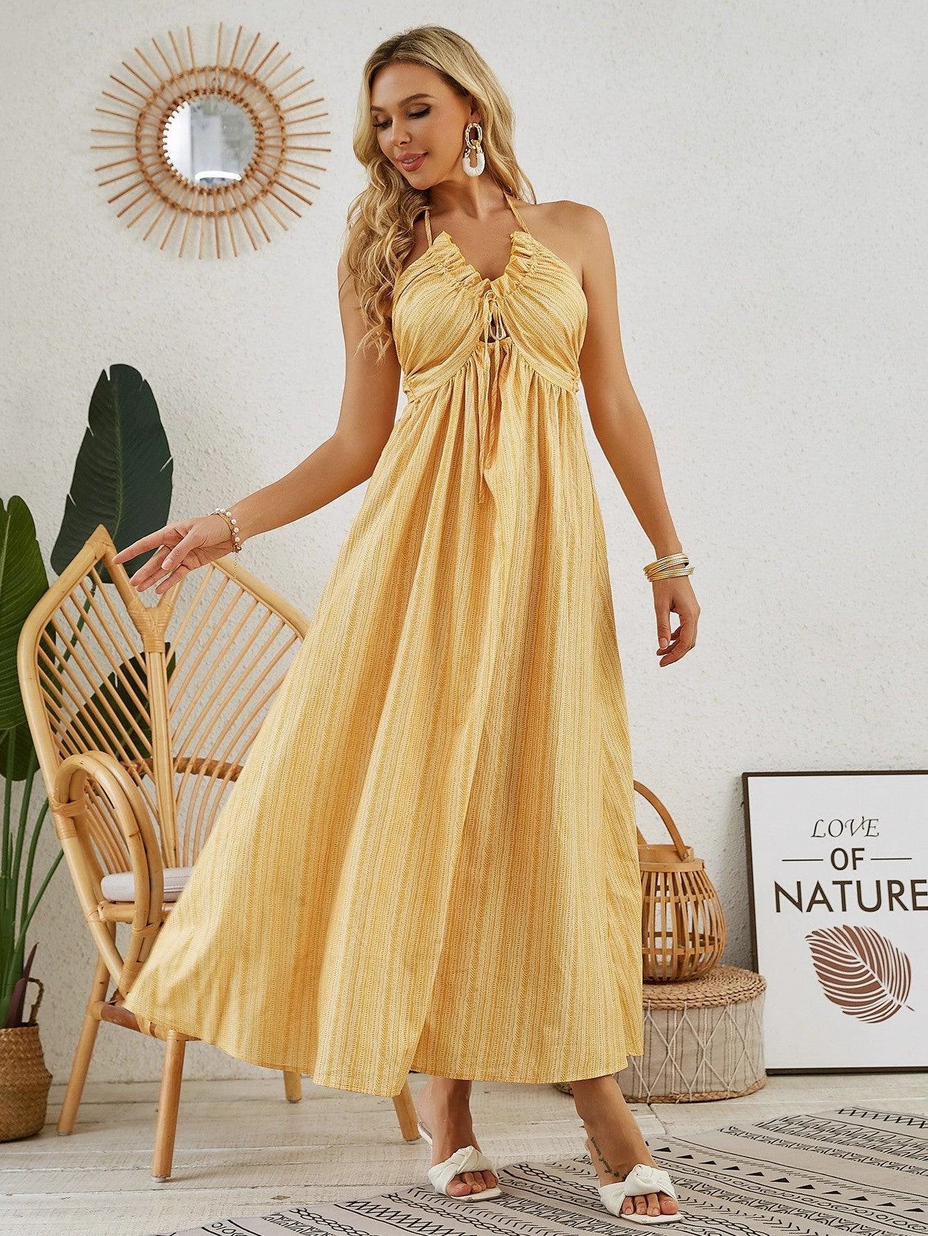 Bohemian Halter Maxi Dress - Women's Summer Sleeveless Dress