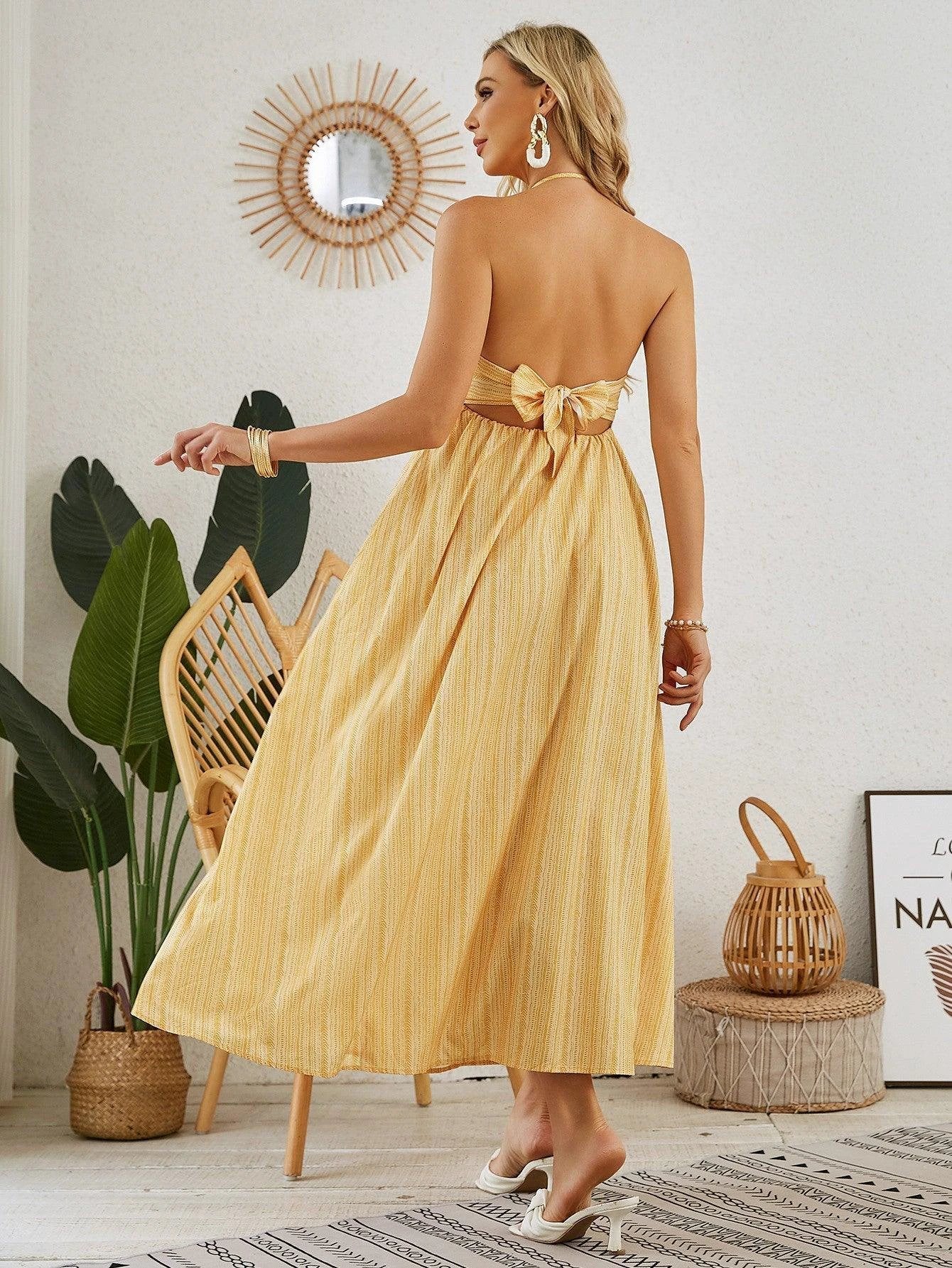 Bohemian Halter Maxi Dress - Women's Summer Sleeveless Dress