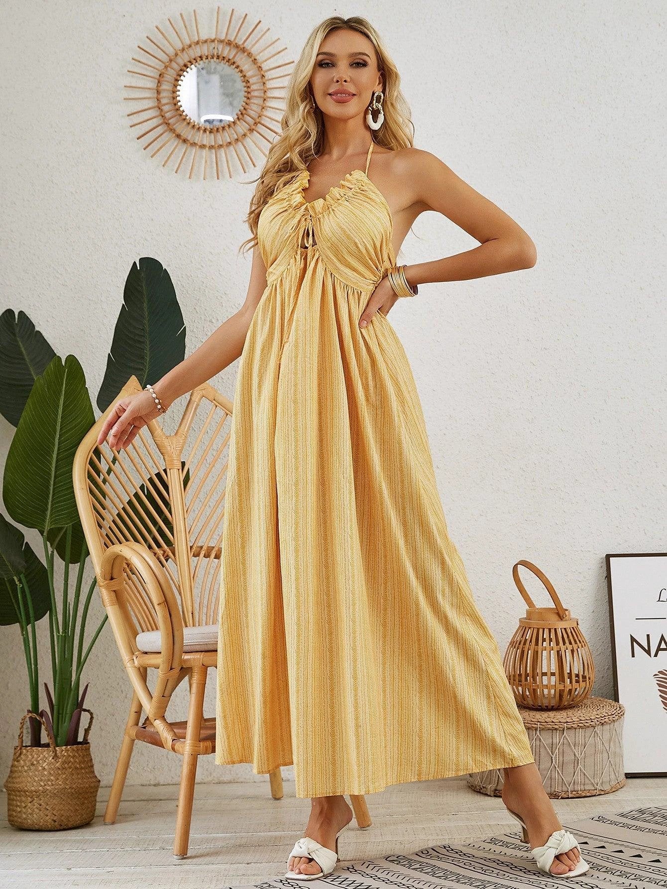 Bohemian Halter Maxi Dress - Women's Summer Sleeveless Dress