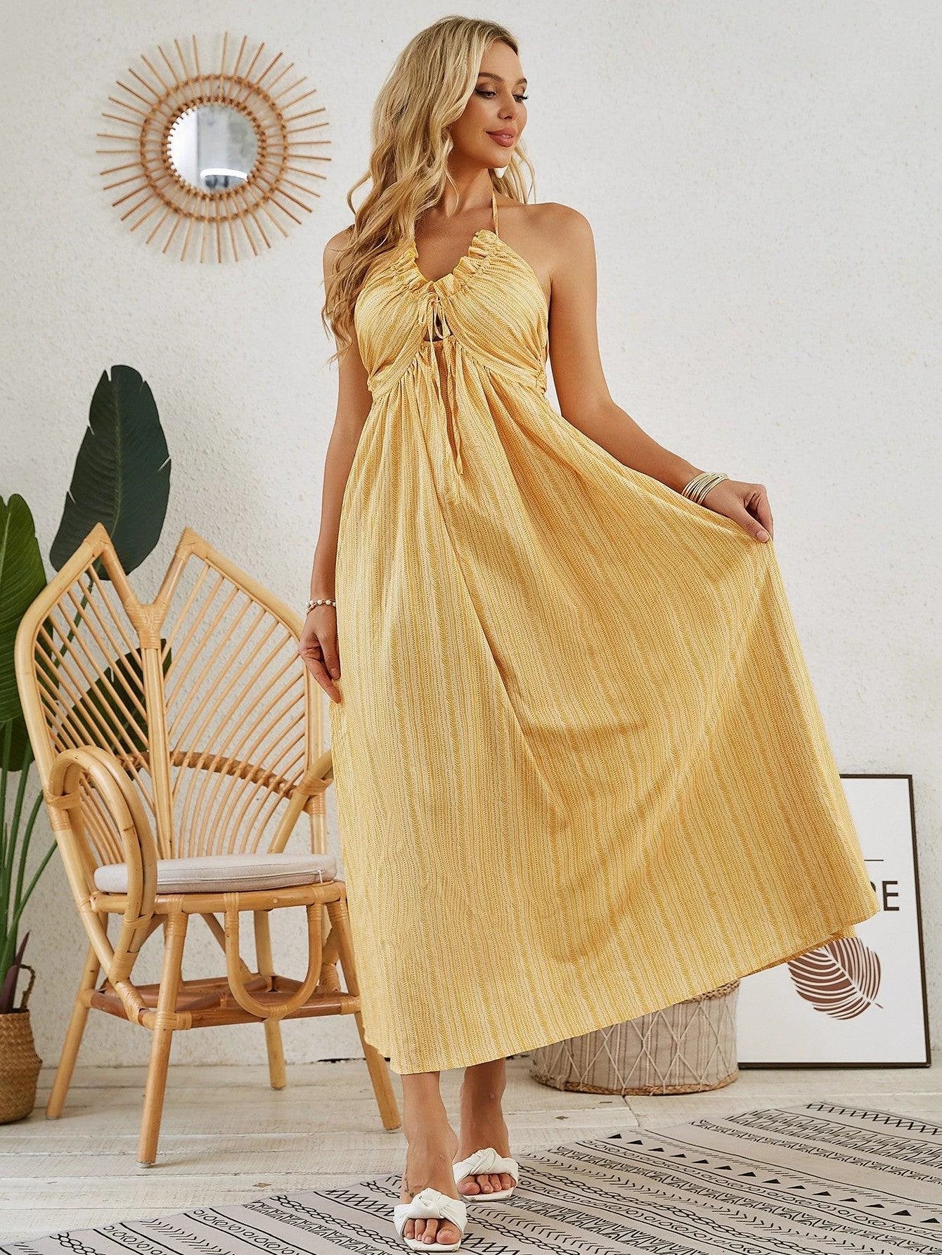 Bohemian Halter Maxi Dress - Women's Summer Sleeveless Dress