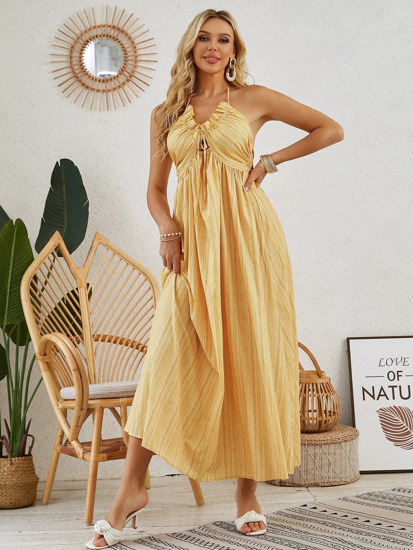 Bohemian Halter Maxi Dress - Women's Summer Sleeveless Dress