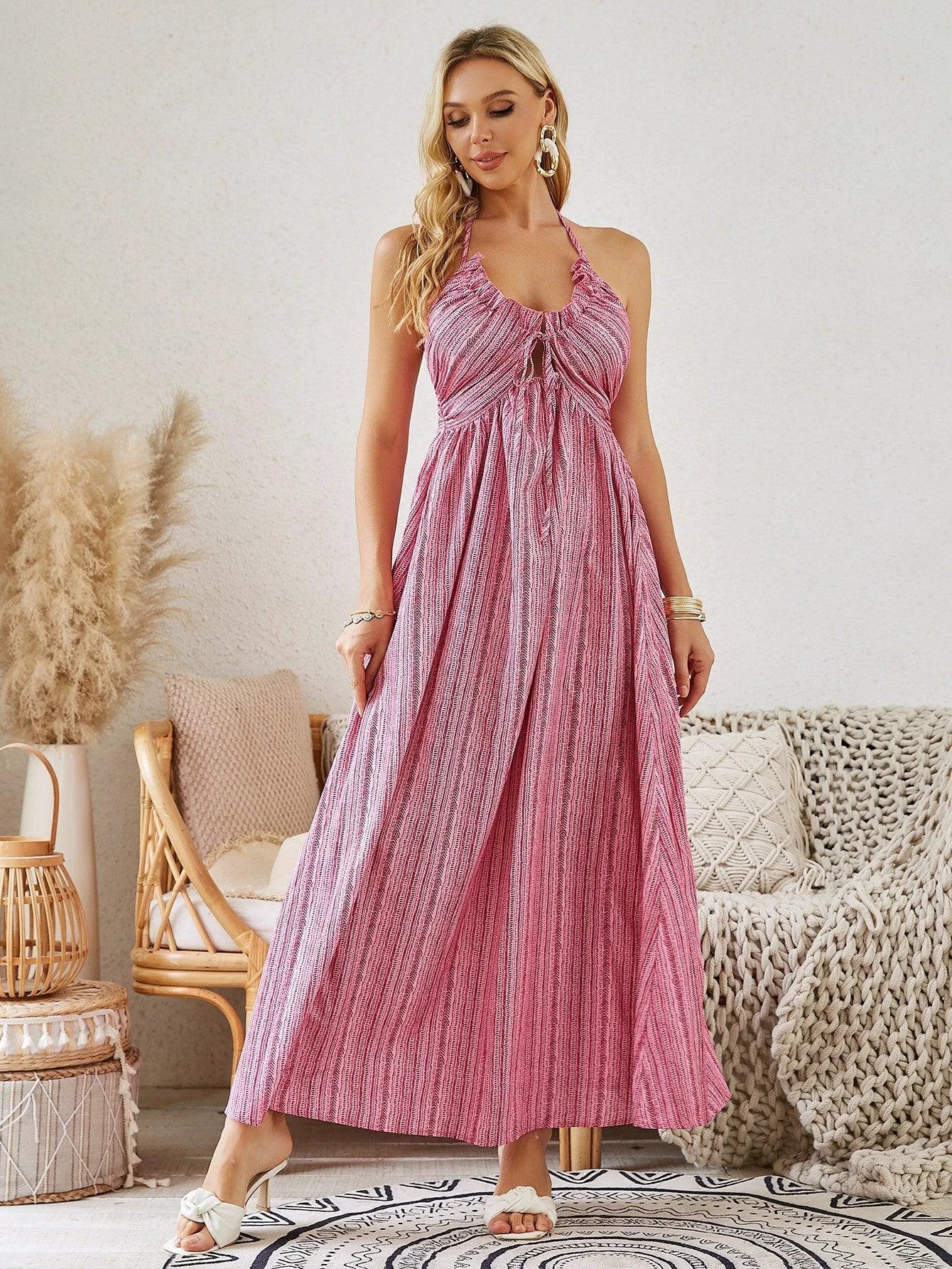 Bohemian Halter Maxi Dress - Women's Summer Sleeveless Dress