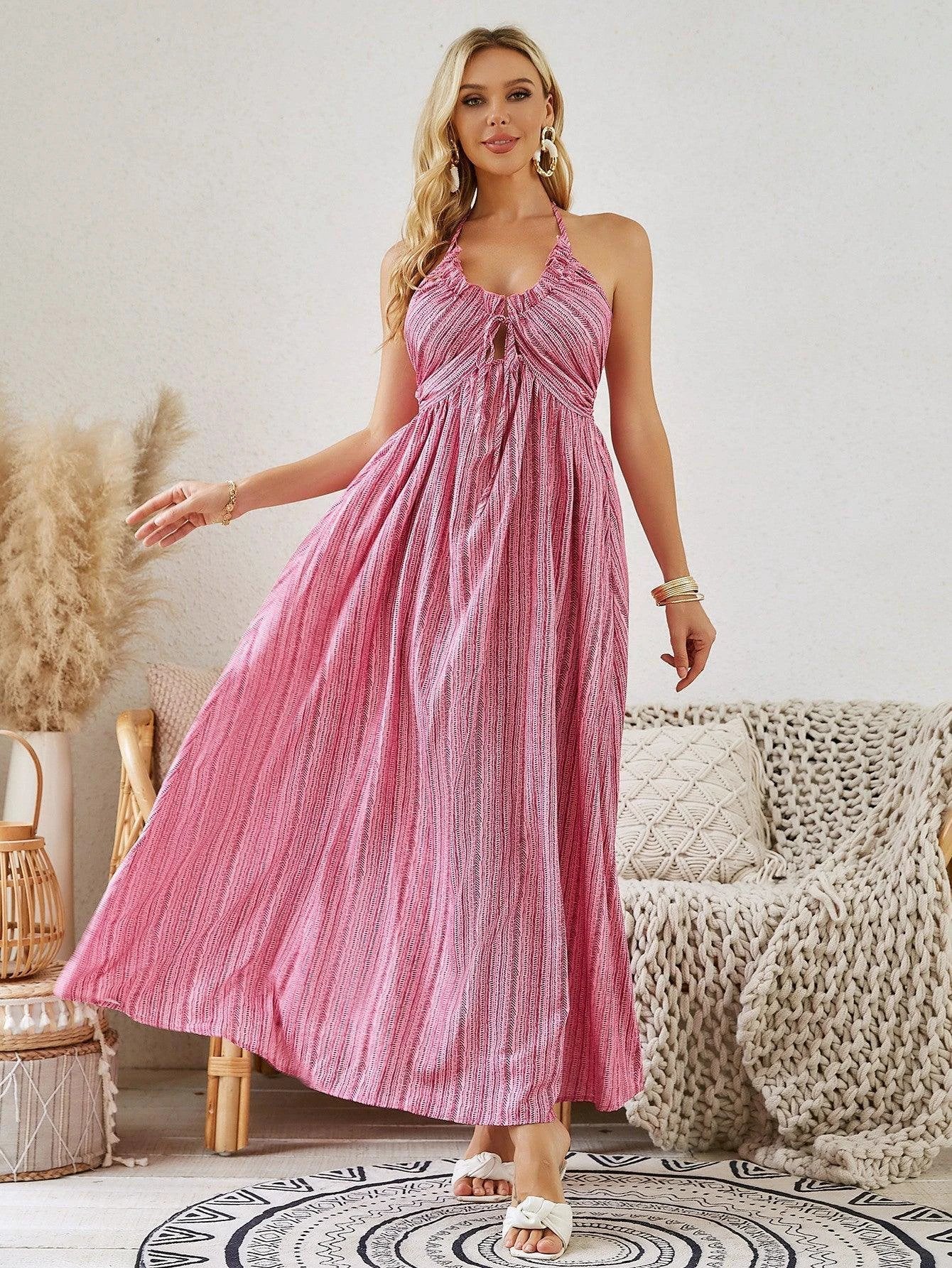 Bohemian Halter Maxi Dress - Women's Summer Sleeveless Dress