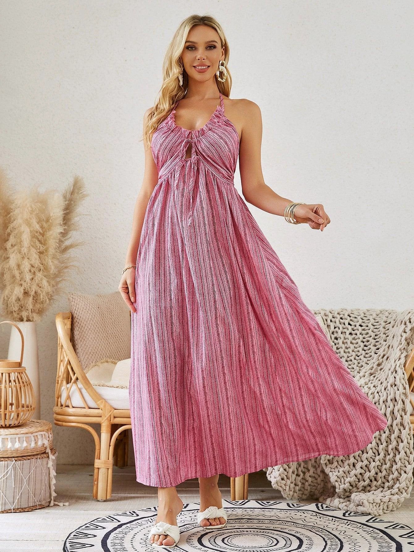 Bohemian Halter Maxi Dress - Women's Summer Sleeveless Dress