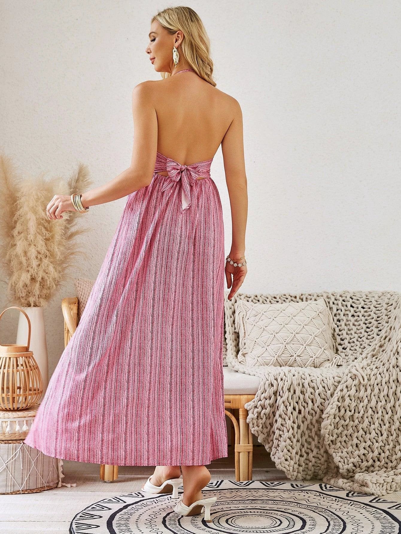 Bohemian Halter Maxi Dress - Women's Summer Sleeveless Dress