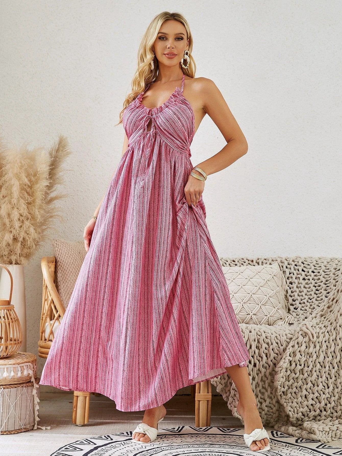Bohemian Halter Maxi Dress - Women's Summer Sleeveless Dress