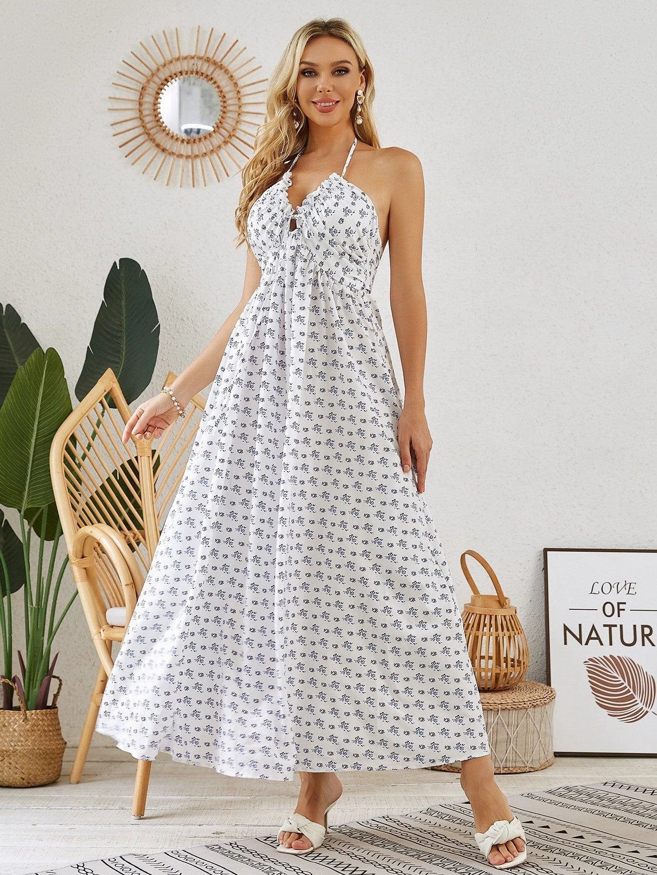 Robe Maxi Halter Bohème - Robe d'Été pour Femmes