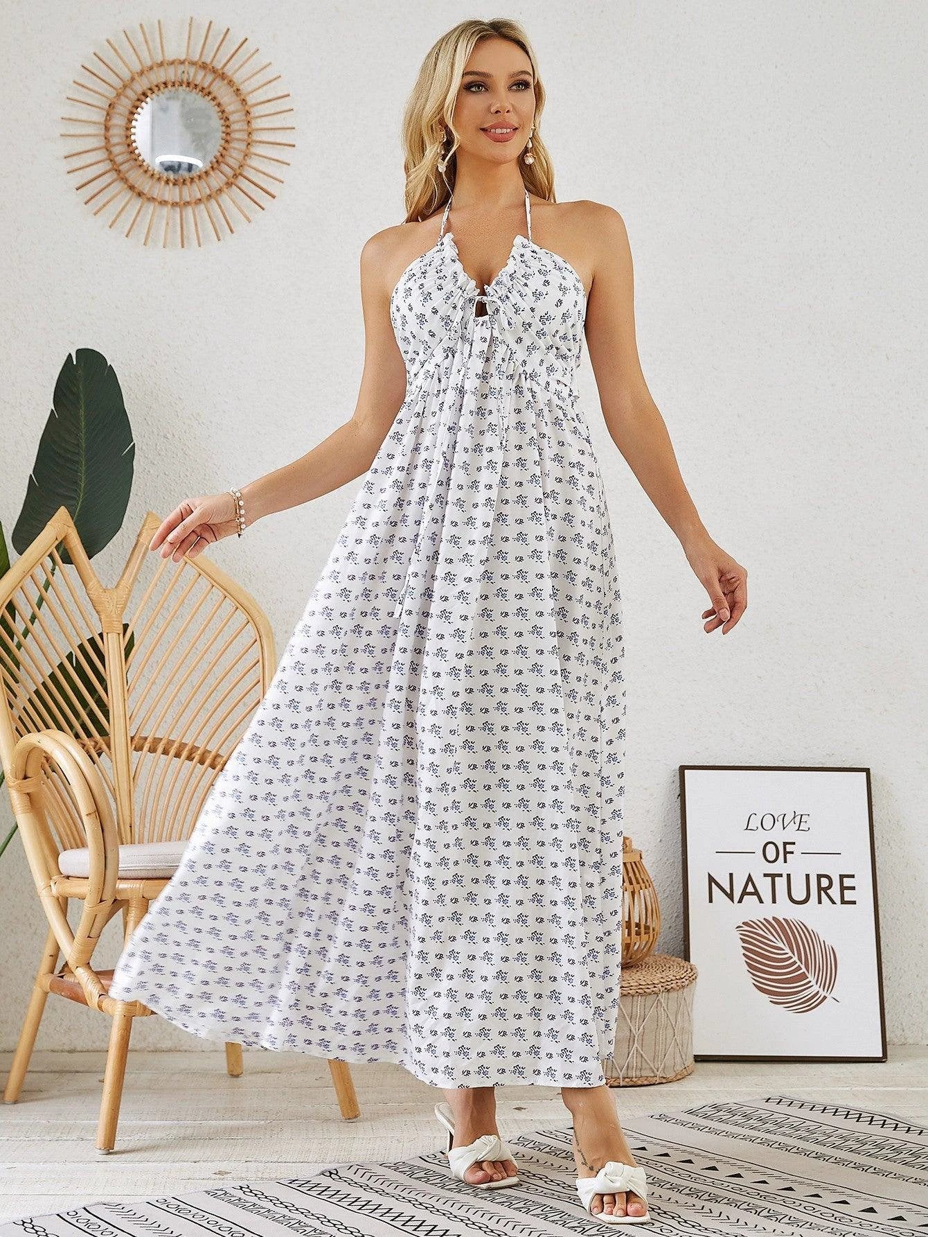 Robe Maxi Halter Bohème - Robe d'Été pour Femmes