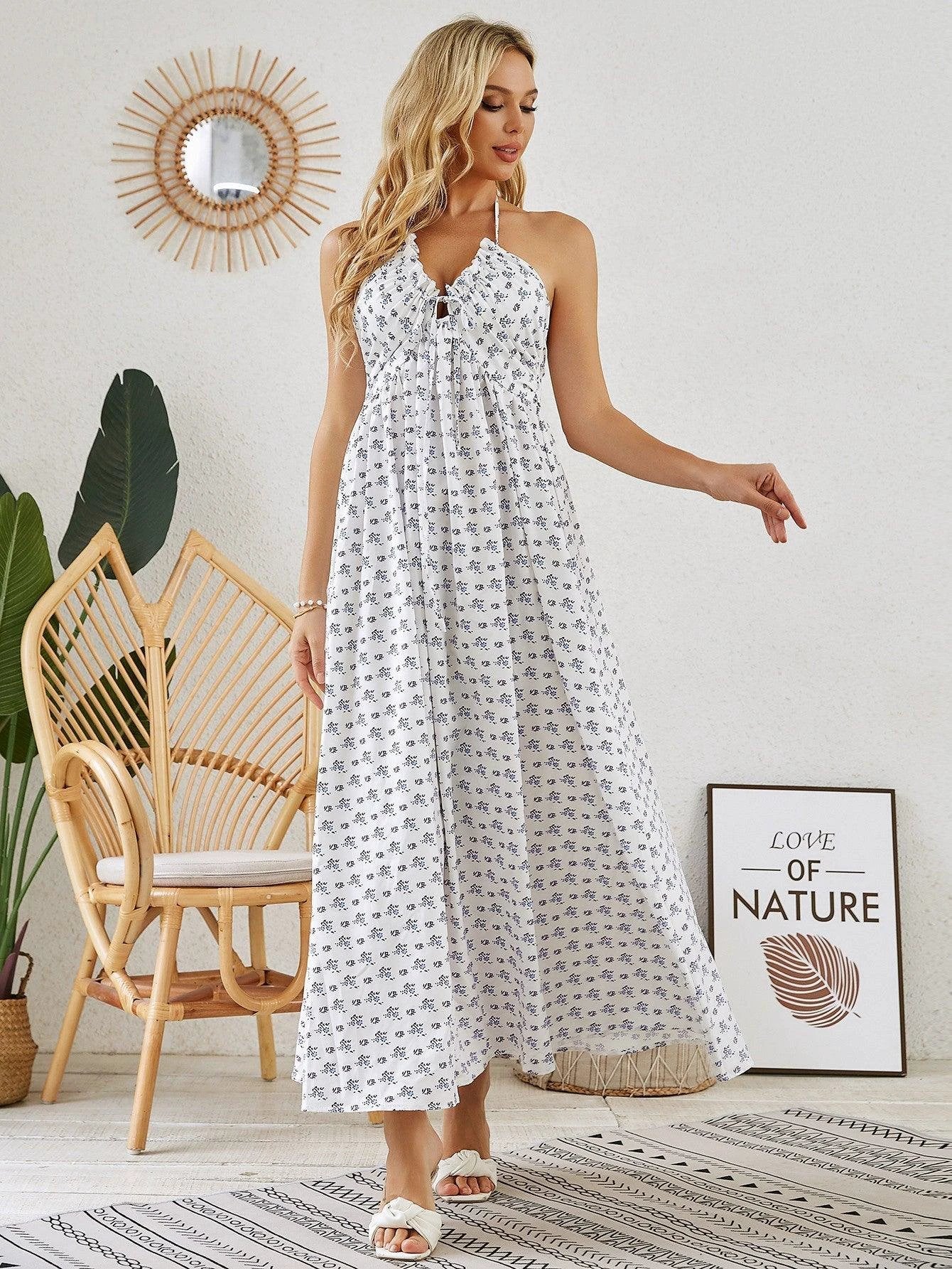 Robe Maxi Halter Bohème - Robe d'Été pour Femmes