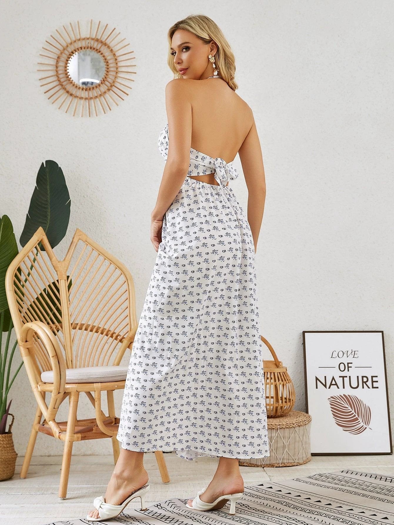 Robe Maxi Halter Bohème - Robe d'Été pour Femmes