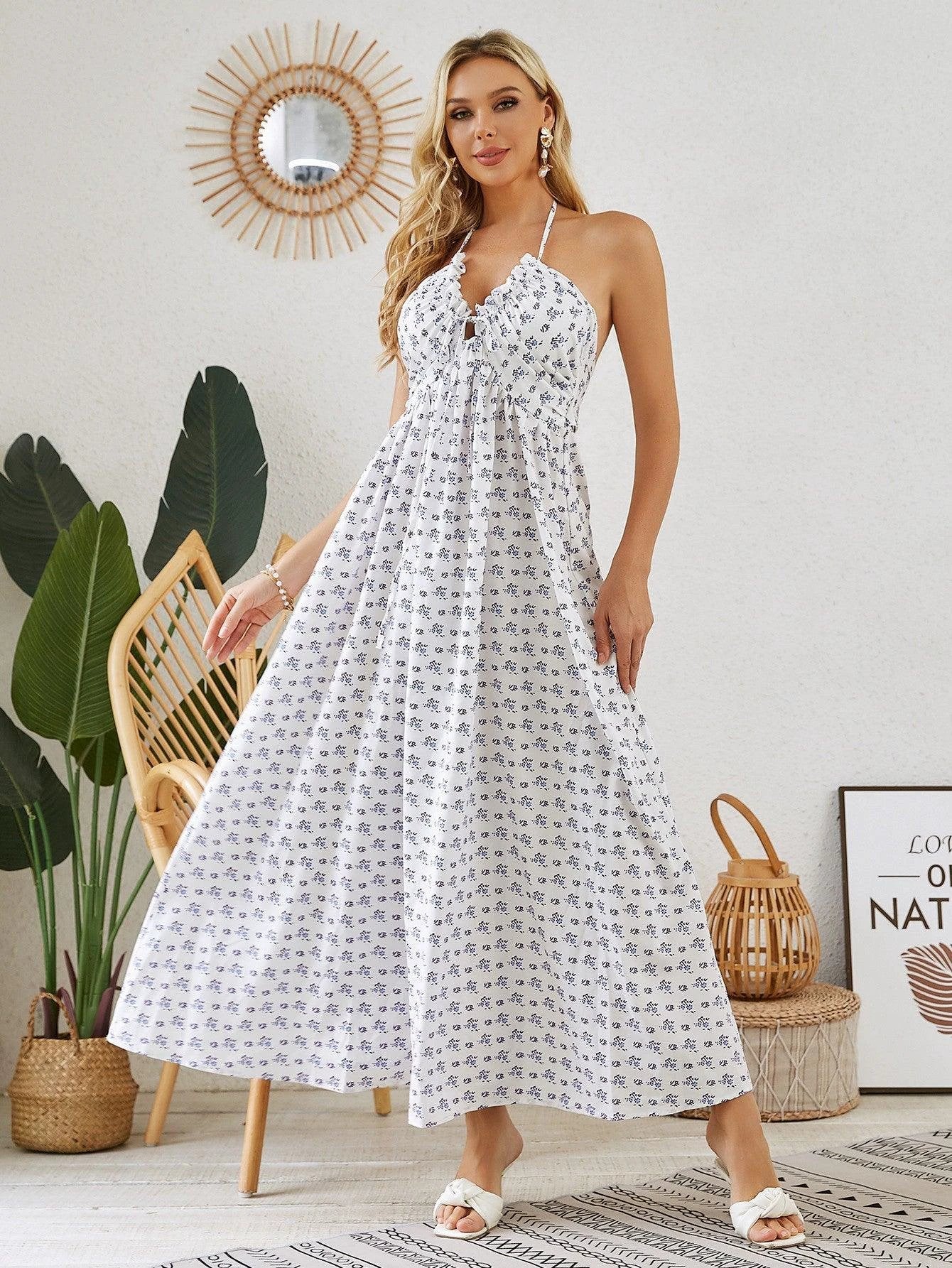 Robe Maxi Halter Bohème - Robe d'Été pour Femmes