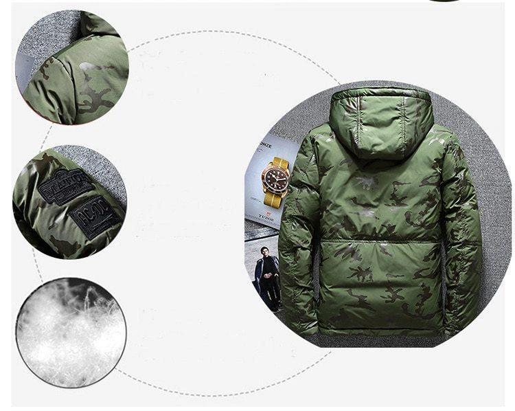Parka d'hiver à capuche camouflage pour homme - Coupe ajustée et coupe-vent