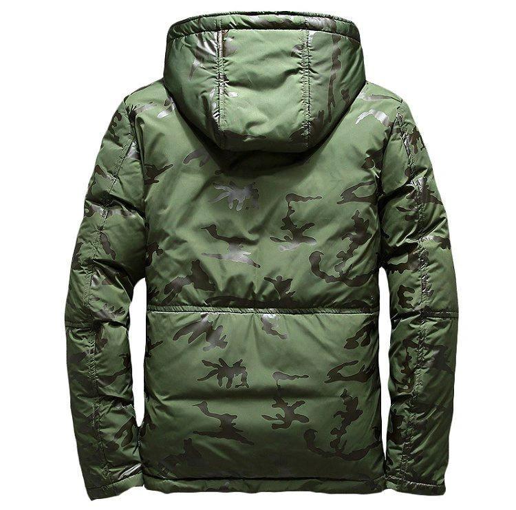 Parka d'hiver à capuche camouflage pour homme - Coupe ajustée et coupe-vent