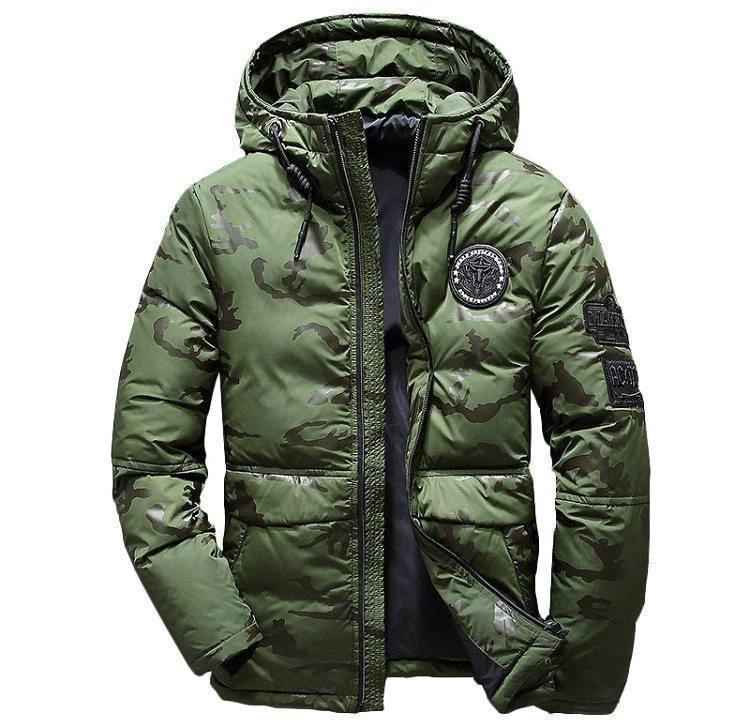 Parka d'hiver à capuche camouflage pour homme - Coupe ajustée et coupe-vent