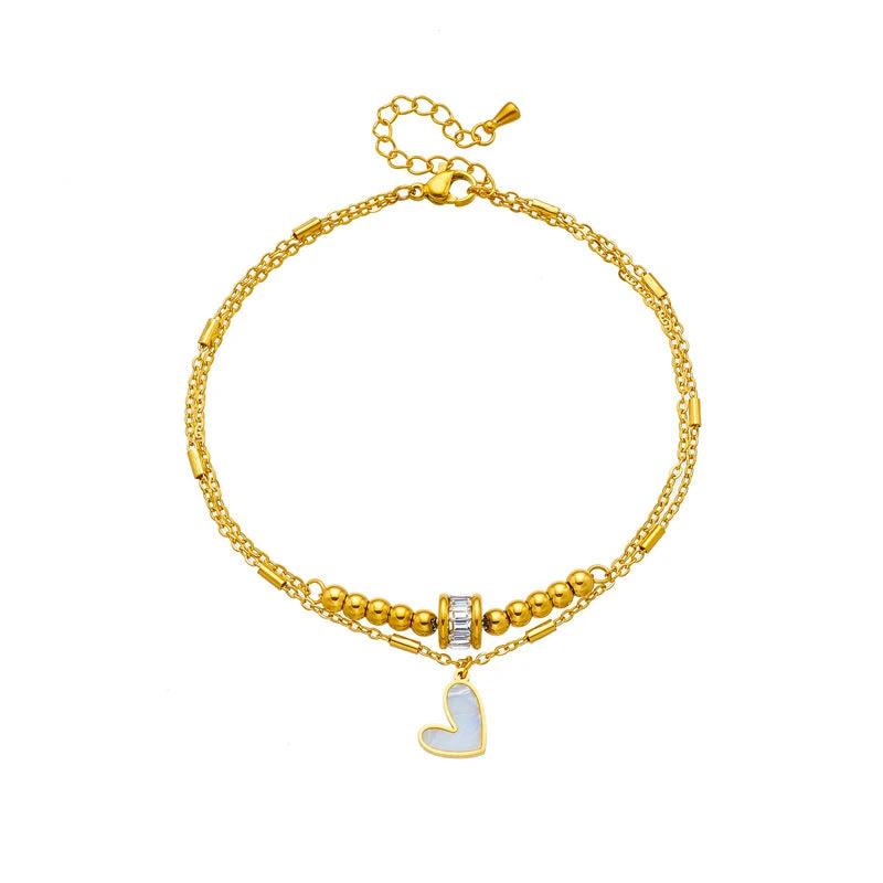 Chaîne de cheville double couche en cœur d'amour classique boho