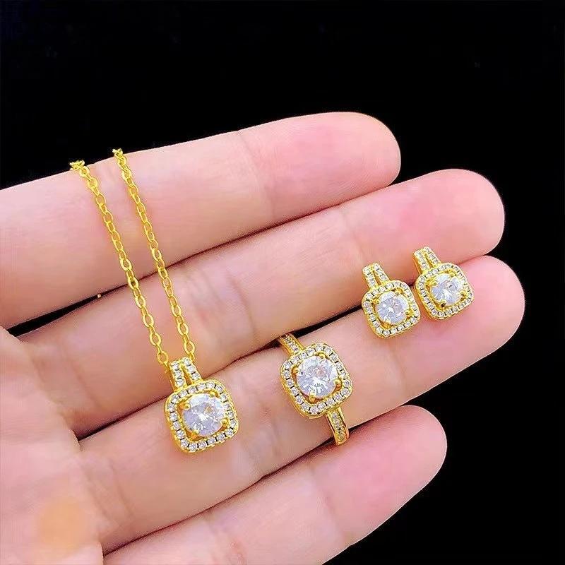Elegant Zircon Gem Jewelry Set - Necklace, Earring, Ring