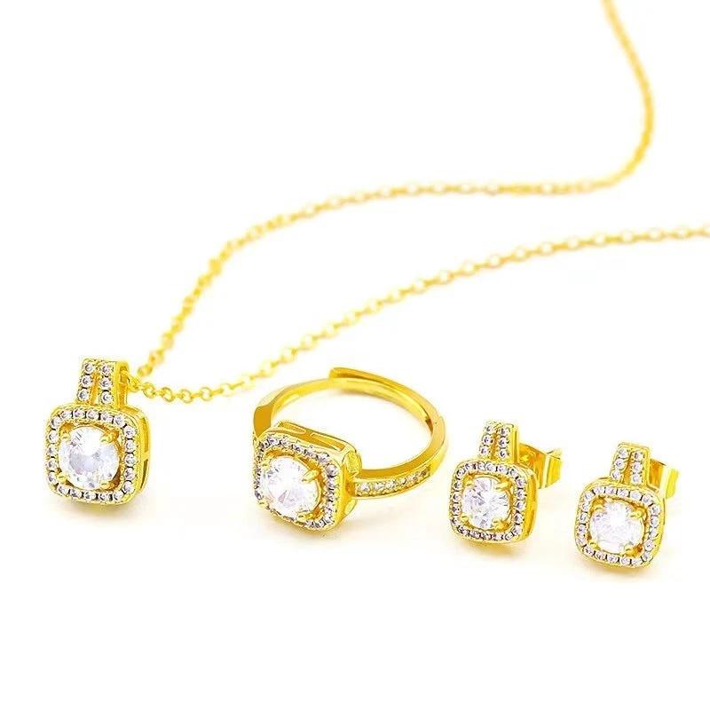 Elegant Zircon Gem Jewelry Set - Necklace, Earring, Ring