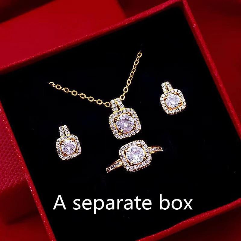 Elegant Zircon Gem Jewelry Set - Necklace, Earring, Ring