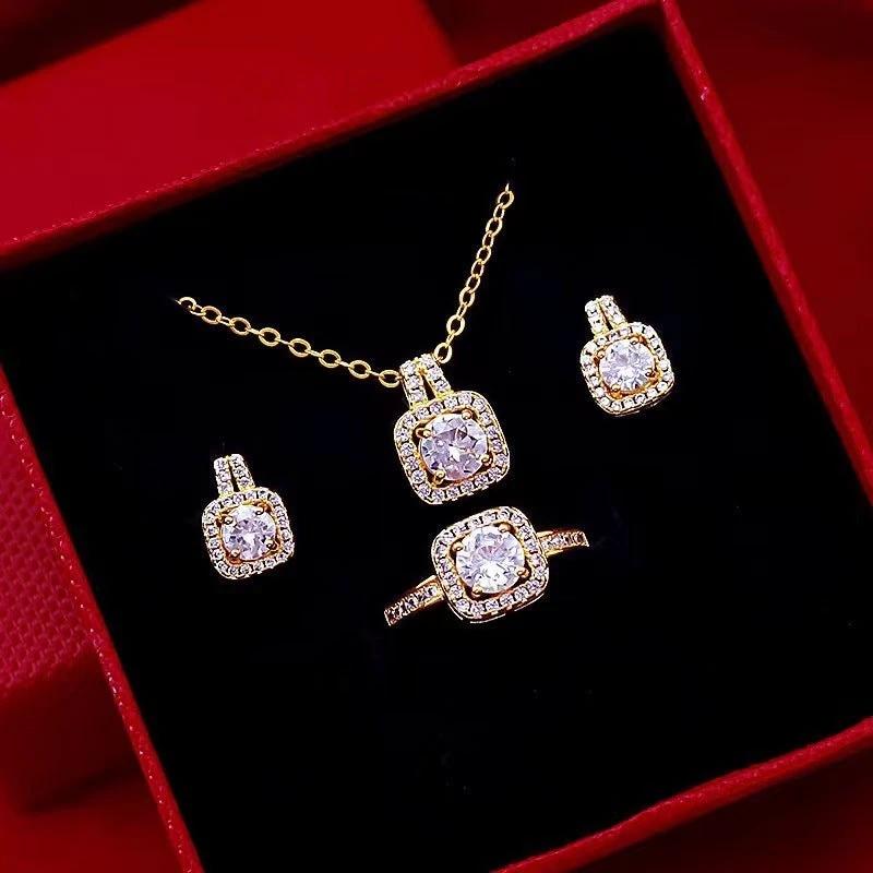 Elegant Zircon Gem Jewelry Set - Necklace, Earring, Ring