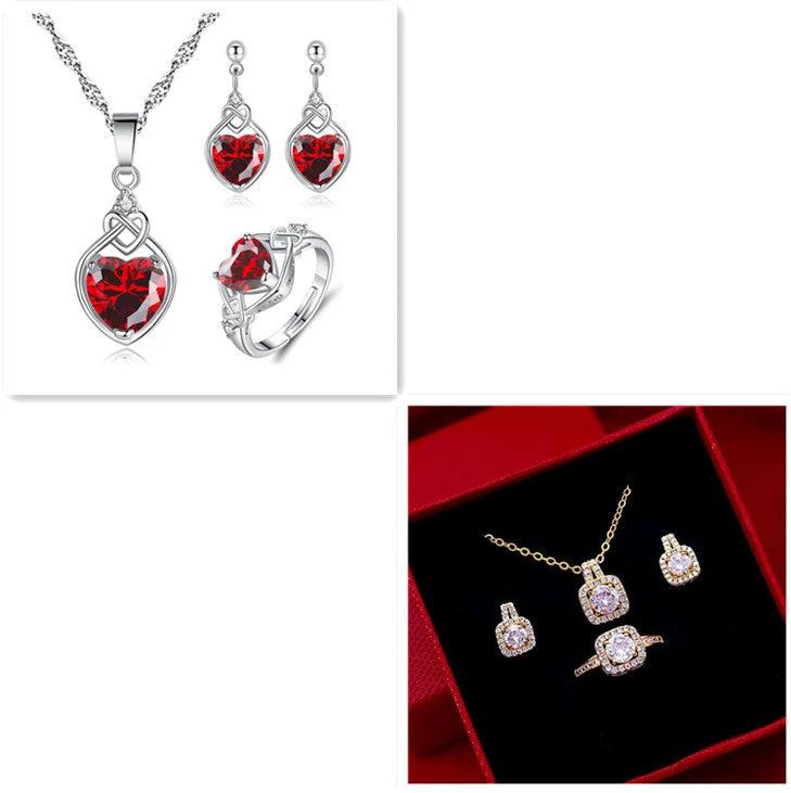 Elegant Zircon Gem Jewelry Set - Necklace, Earring, Ring
