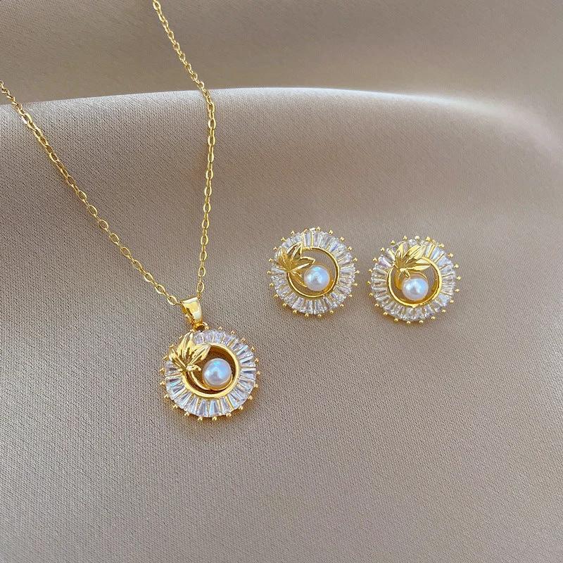 Conjunto de Joyería Personalizada de Diamantes Elegante con Collar y Pendientes