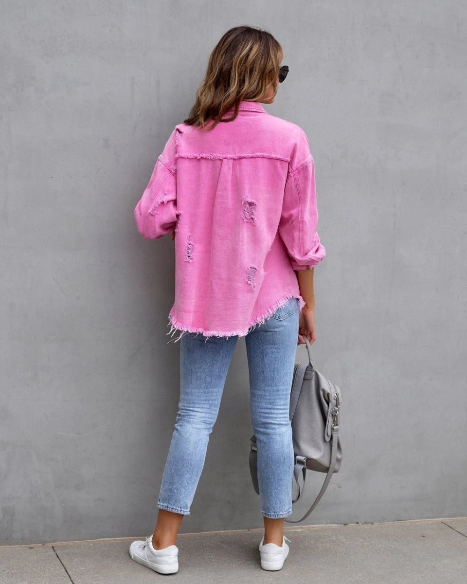 Chaqueta de Camisa Rota de Moda para Mujeres - Top Casual de Otoño y Primavera