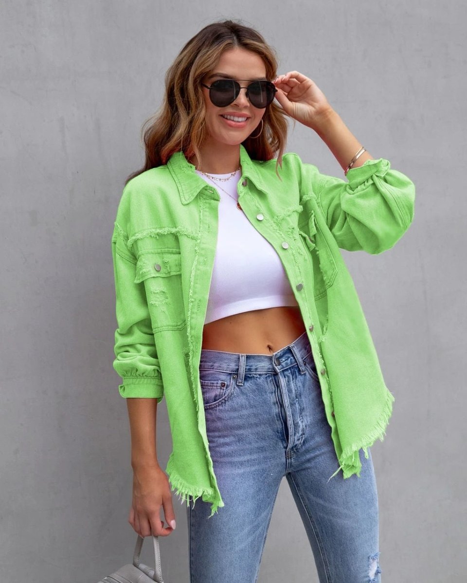 Chaqueta de Camisa Rota de Moda para Mujeres - Top Casual de Otoño y Primavera