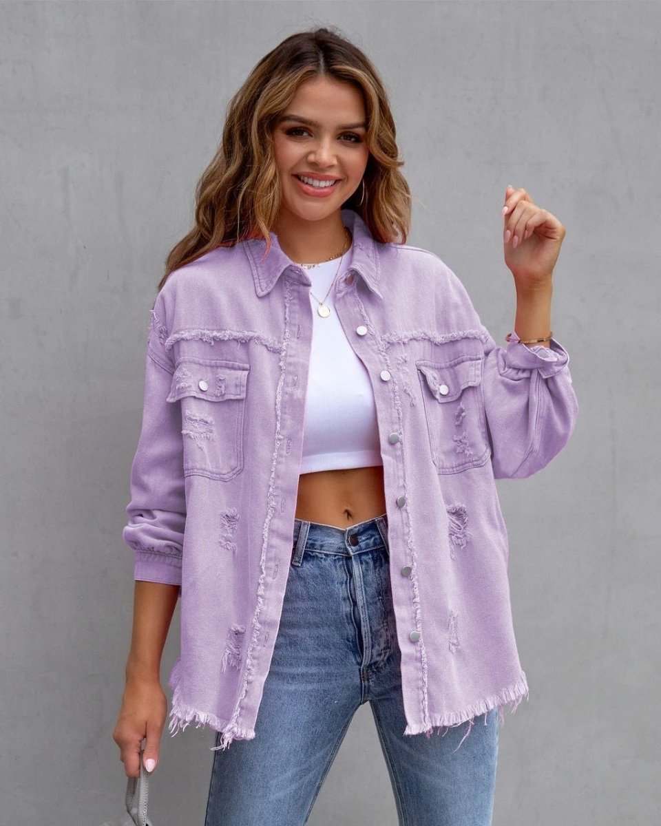 Chaqueta de Camisa Rota de Moda para Mujeres - Top Casual de Otoño y Primavera