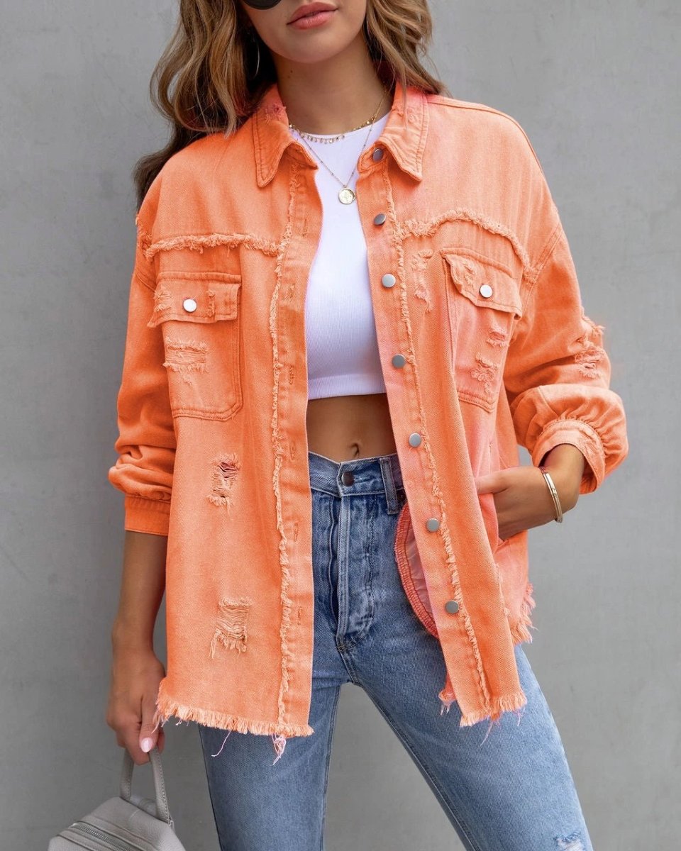 Chaqueta de Camisa Rota de Moda para Mujeres - Top Casual de Otoño y Primavera