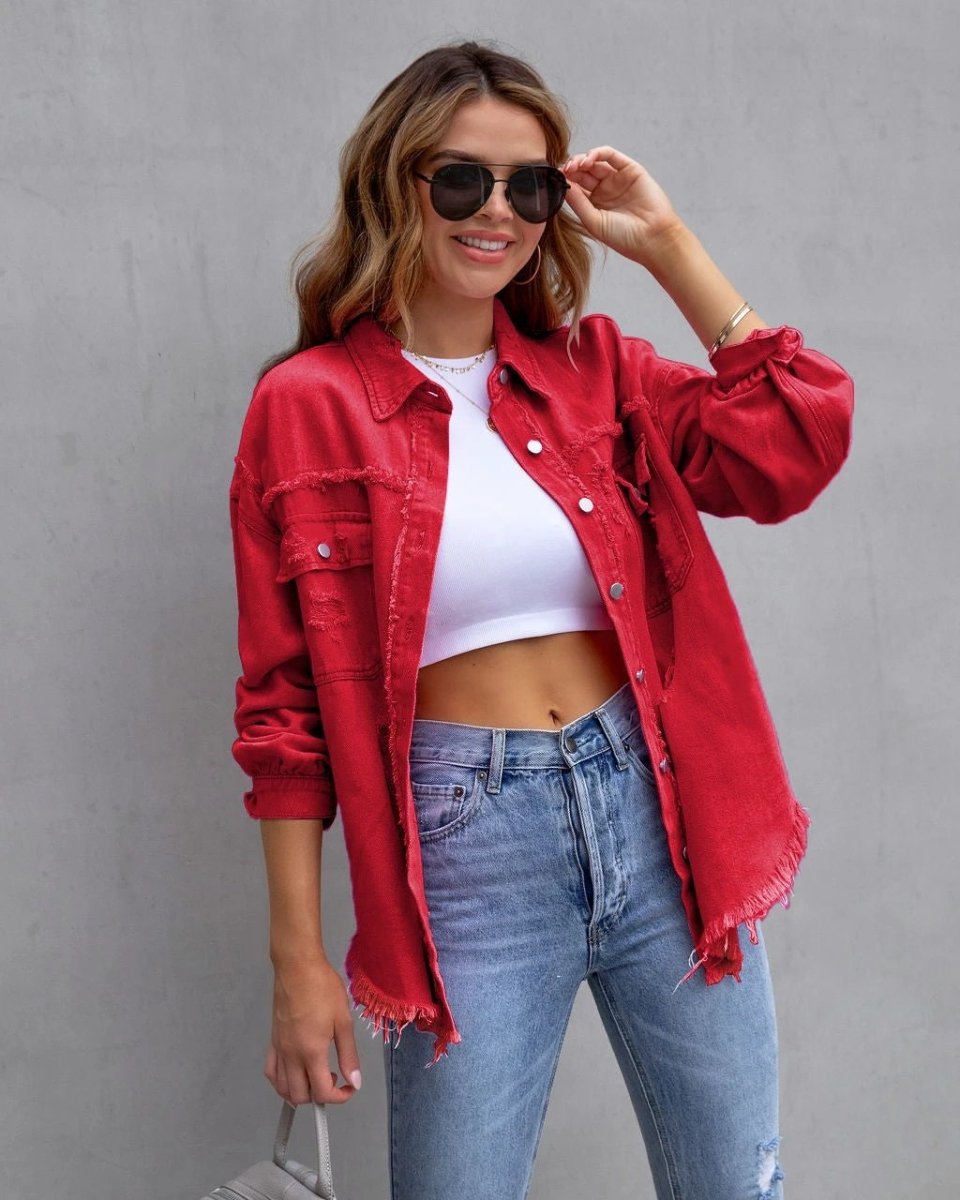 Chaqueta de Camisa Rota de Moda para Mujeres - Top Casual de Otoño y Primavera