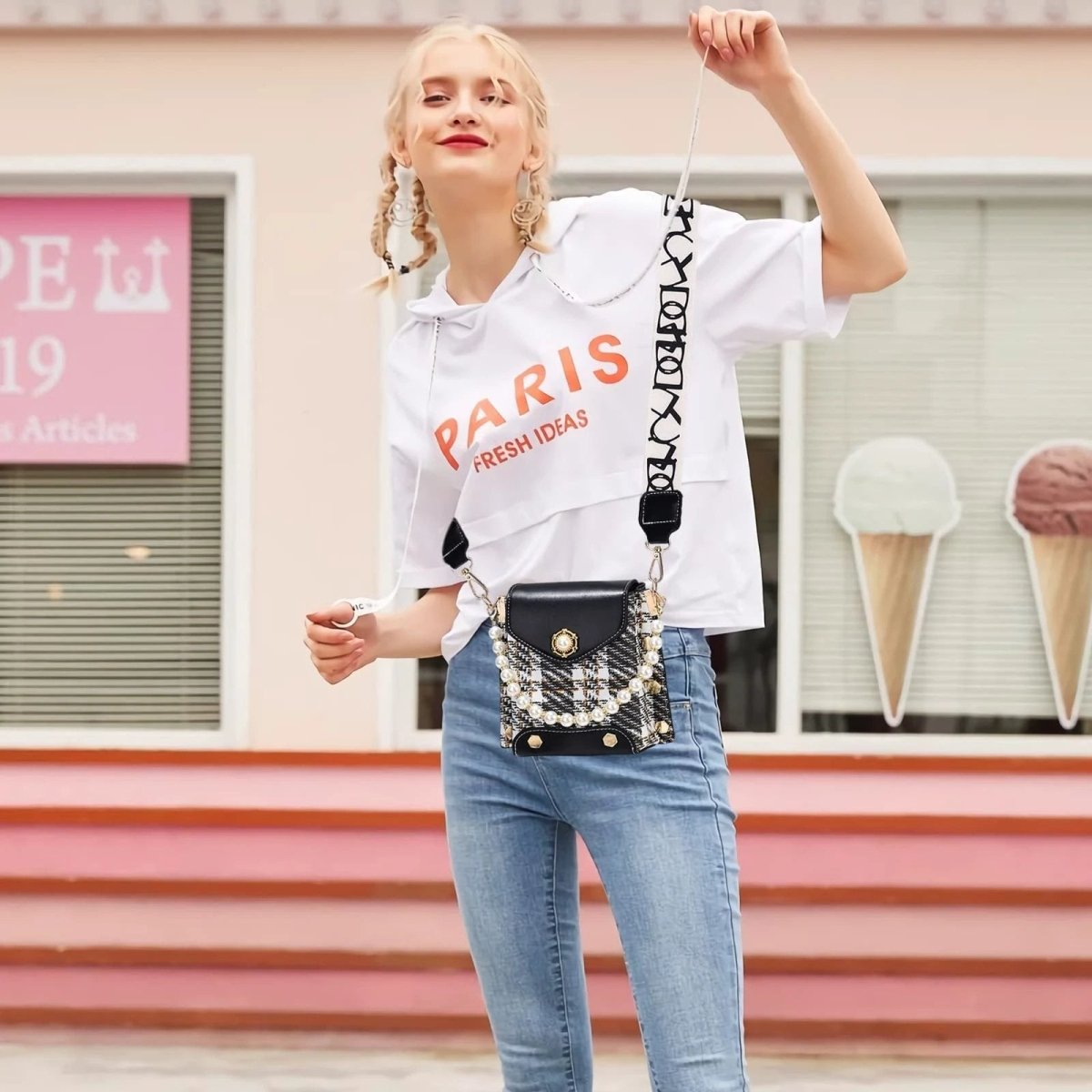 Bolso Cruzado Elegante para Mujeres con Detalle de Perlas