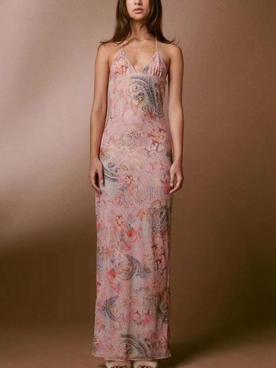 Robe à Bretelles Imprimée Fleurie avec Dos Papillon