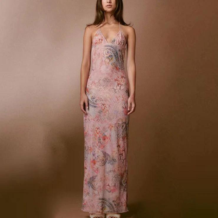 Robe à Bretelles Imprimée Fleurie avec Dos Papillon