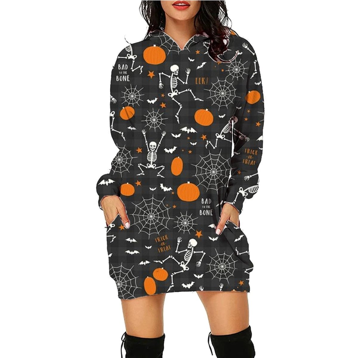 Hoodie à manches longues imprimé Halloween avec poches pour femmes