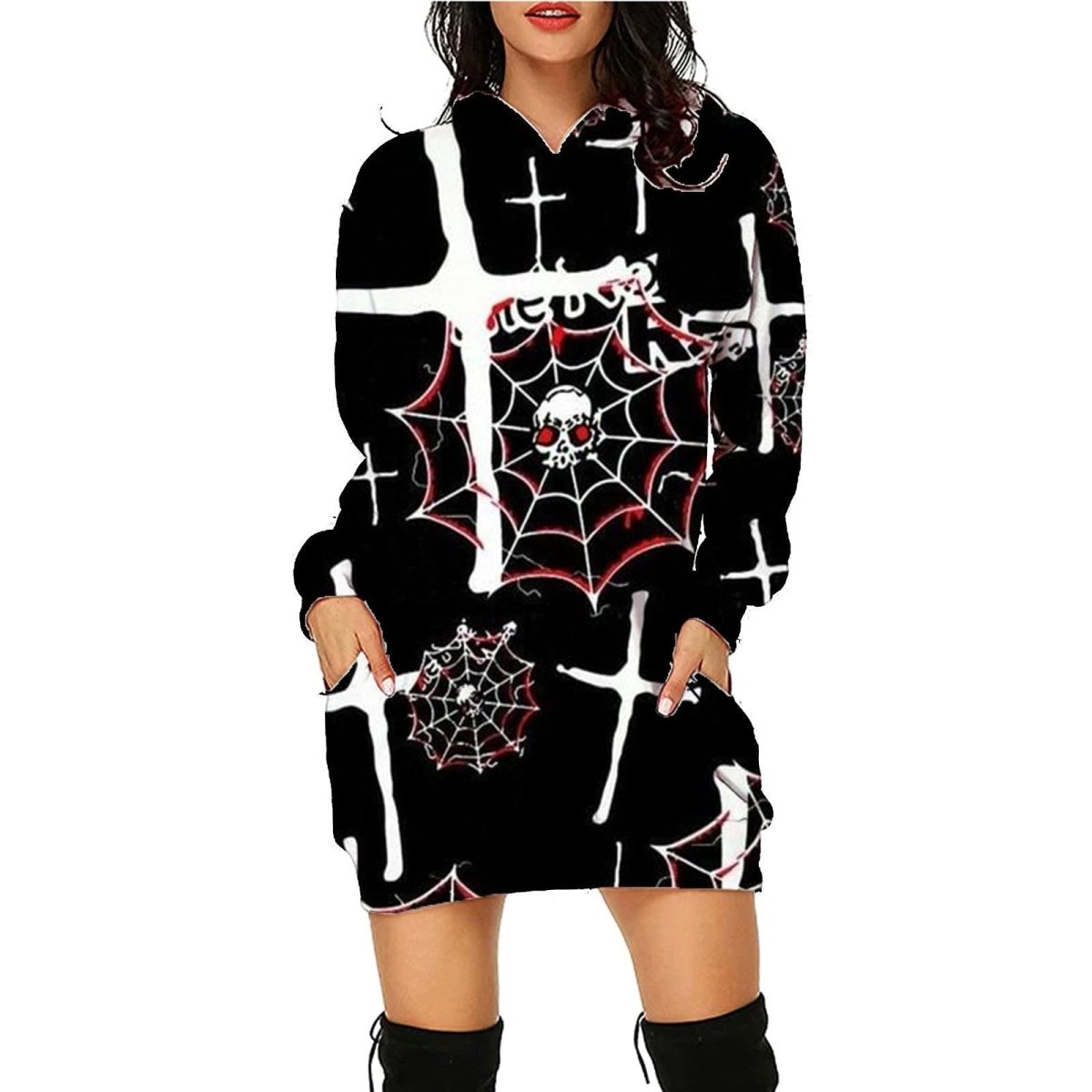 Hoodie à manches longues imprimé Halloween avec poches pour femmes