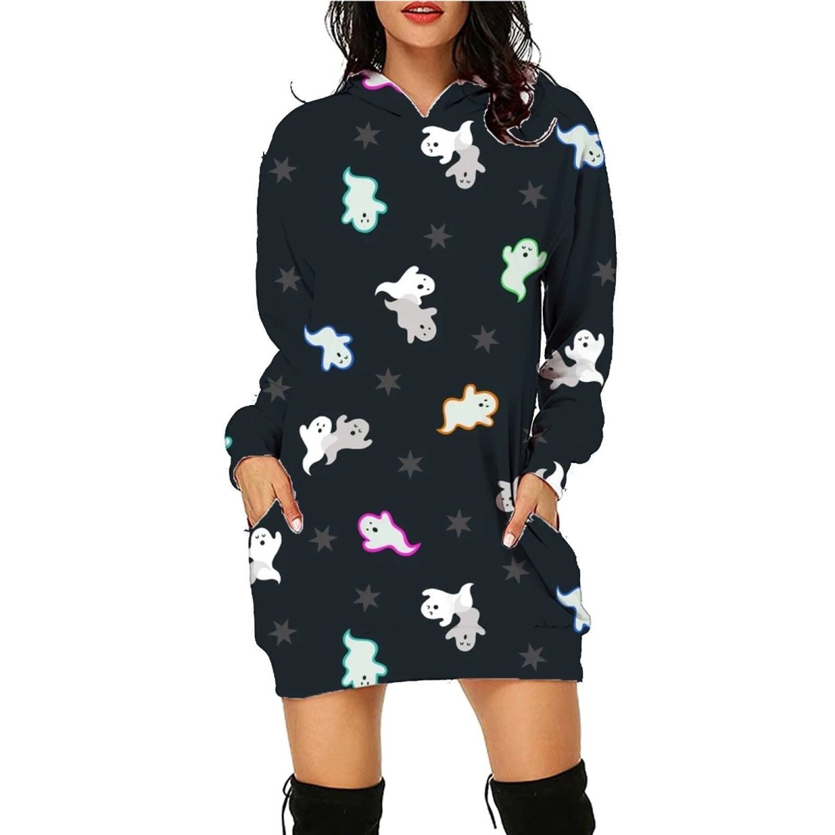 Hoodie à manches longues imprimé Halloween avec poches pour femmes