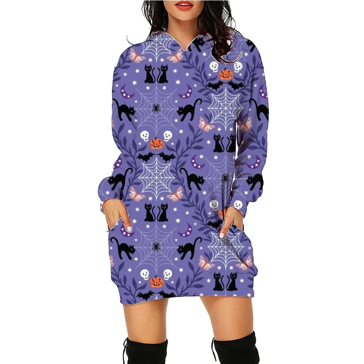 Hoodie à manches longues imprimé Halloween avec poches pour femmes