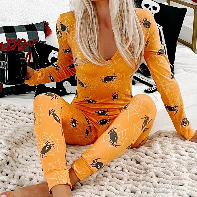 Mono Impreso de Halloween - Pijamas de Manga Larga para el Hogar