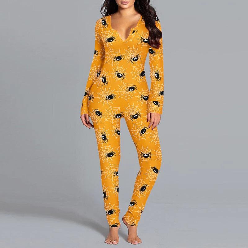 Mono Impreso de Halloween - Pijamas de Manga Larga para el Hogar