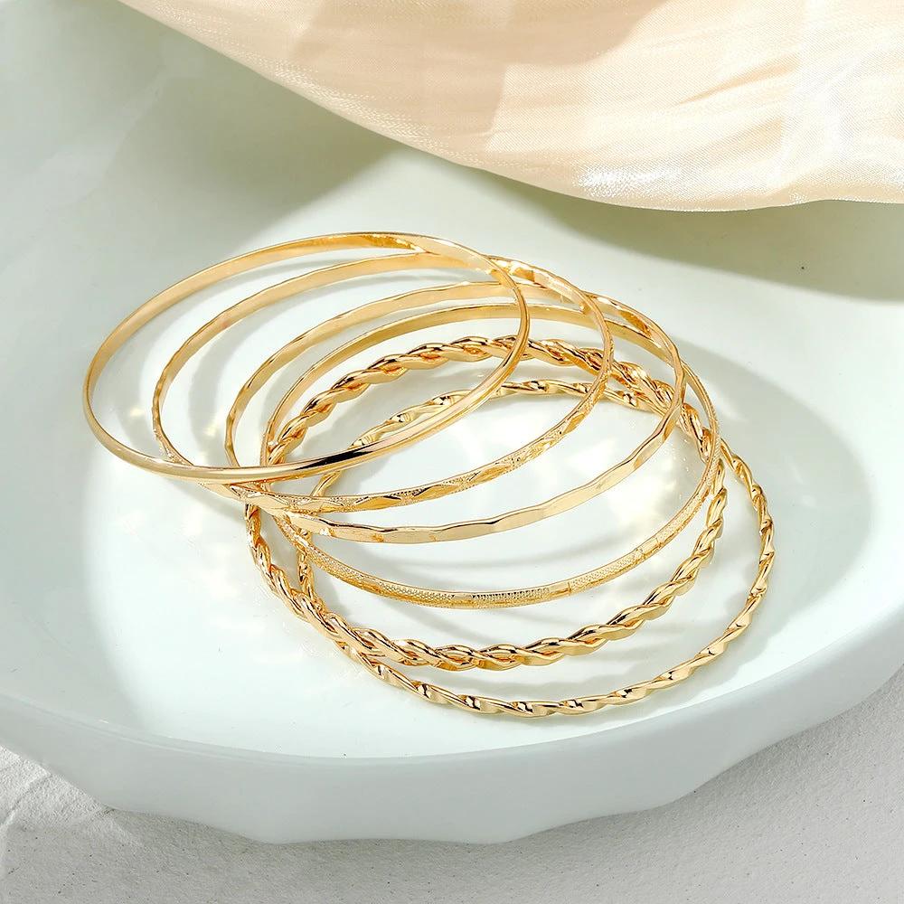 MANDOTOS Bohemian Metal Chain Bracelet Set - Geometric Gold Bangles