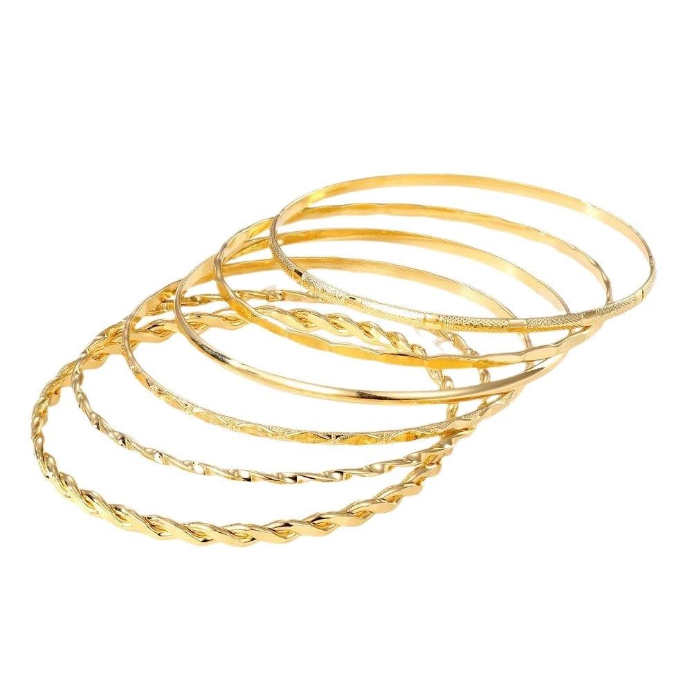 MANDOTOS Bohemian Metal Chain Bracelet Set - Geometric Gold Bangles