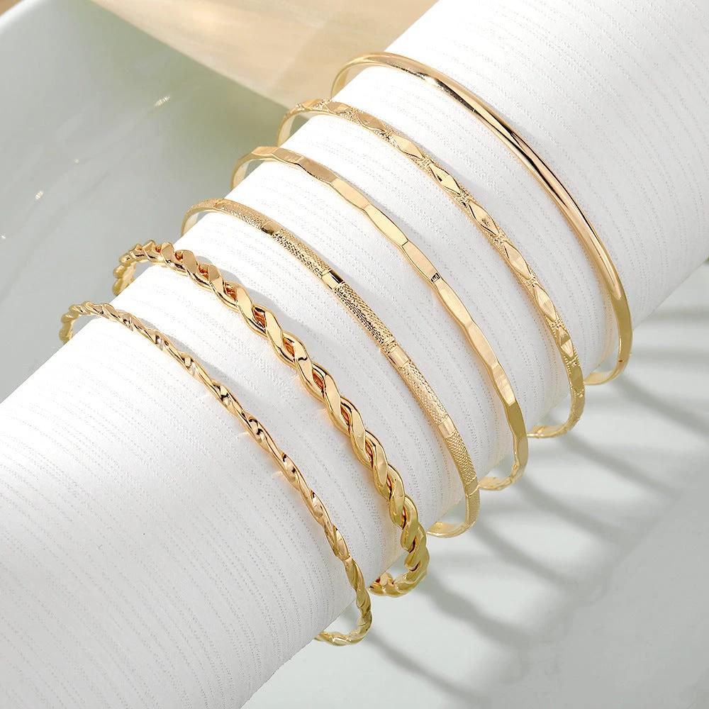 MANDOTOS Bohemian Metal Chain Bracelet Set - Geometric Gold Bangles