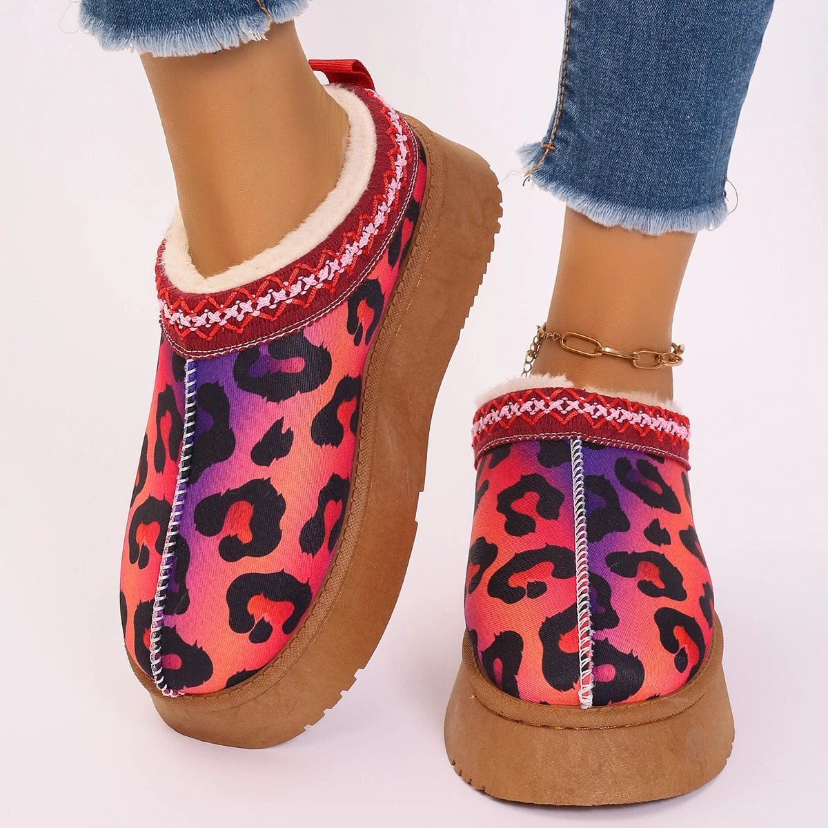 Mandotos Christmas Cartoon Print Plush Lined Ankle Boots for Women