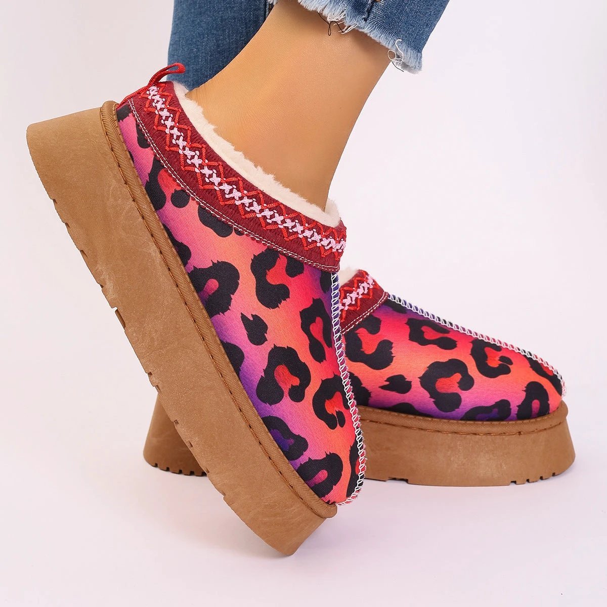 Mandotos Christmas Cartoon Print Plush Lined Ankle Boots for Women
