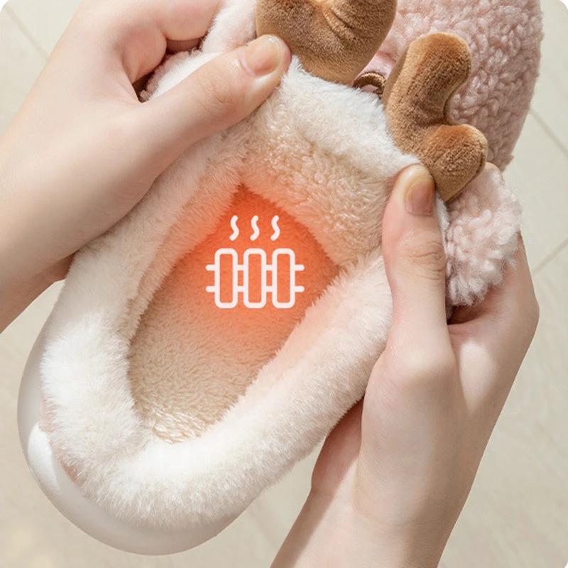 Chaussons Elk de Noël Mandotos - Chaussures d'intérieur confortables pour l'hiver