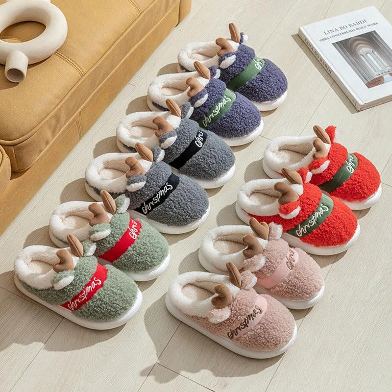 Chaussons Elk de Noël Mandotos - Chaussures d'intérieur confortables pour l'hiver