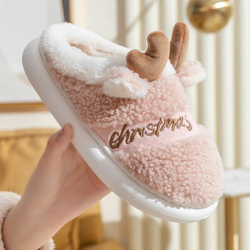 Chaussons Elk de Noël Mandotos - Chaussures d'intérieur confortables pour l'hiver