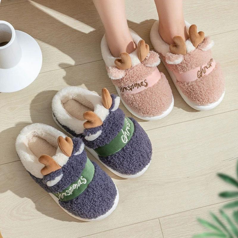 Chaussons Elk de Noël Mandotos - Chaussures d'intérieur confortables pour l'hiver