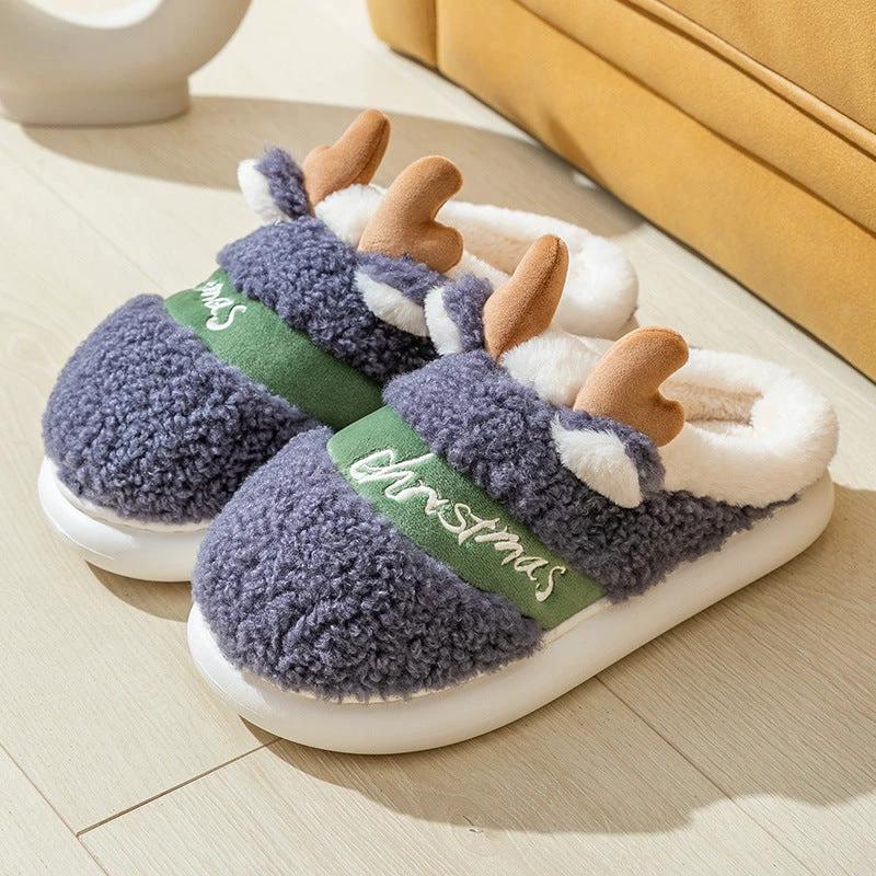 Chaussons Elk de Noël Mandotos - Chaussures d'intérieur confortables pour l'hiver